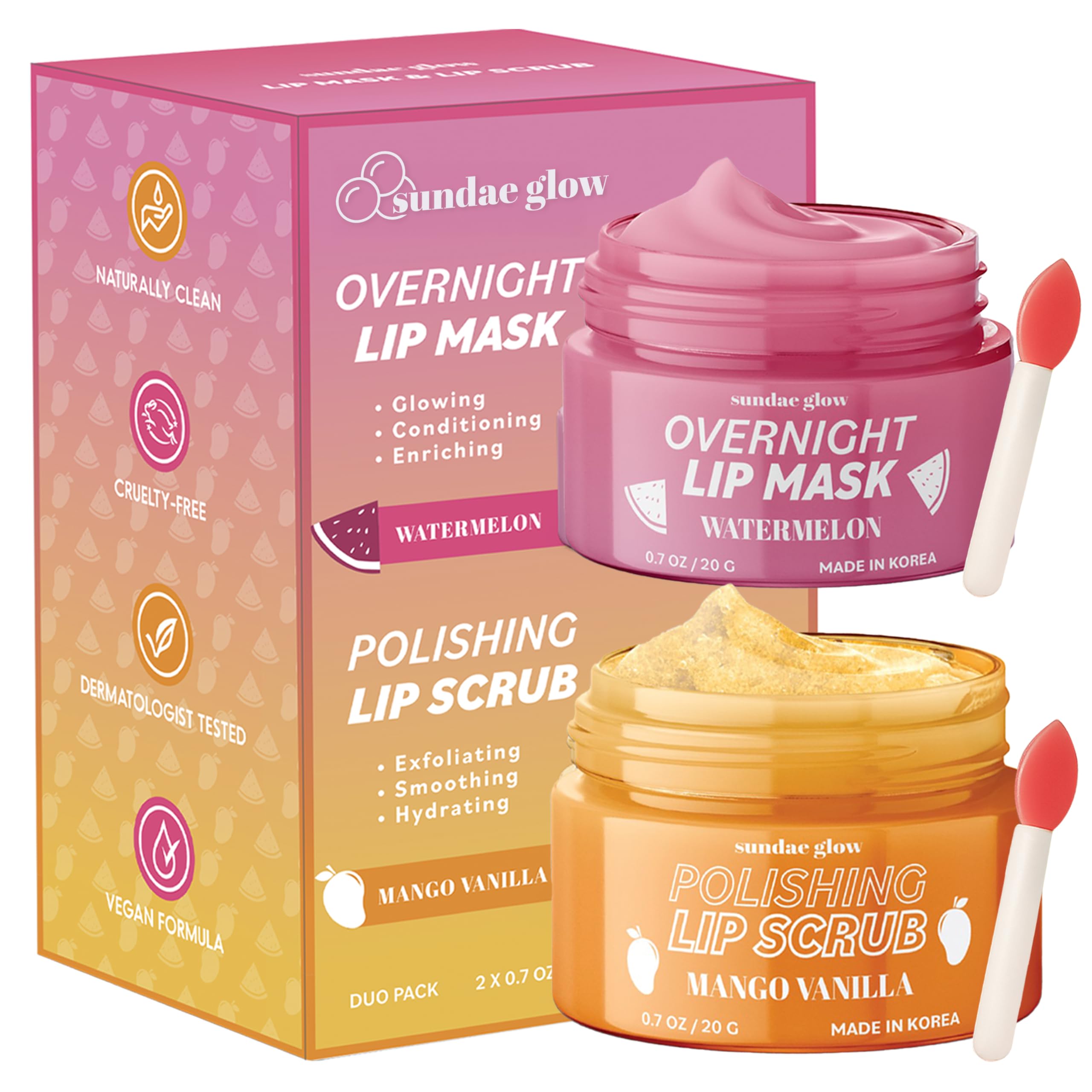 Sundae Glow Lip Mask & Scrub Watermelon texture for hydrated lips.