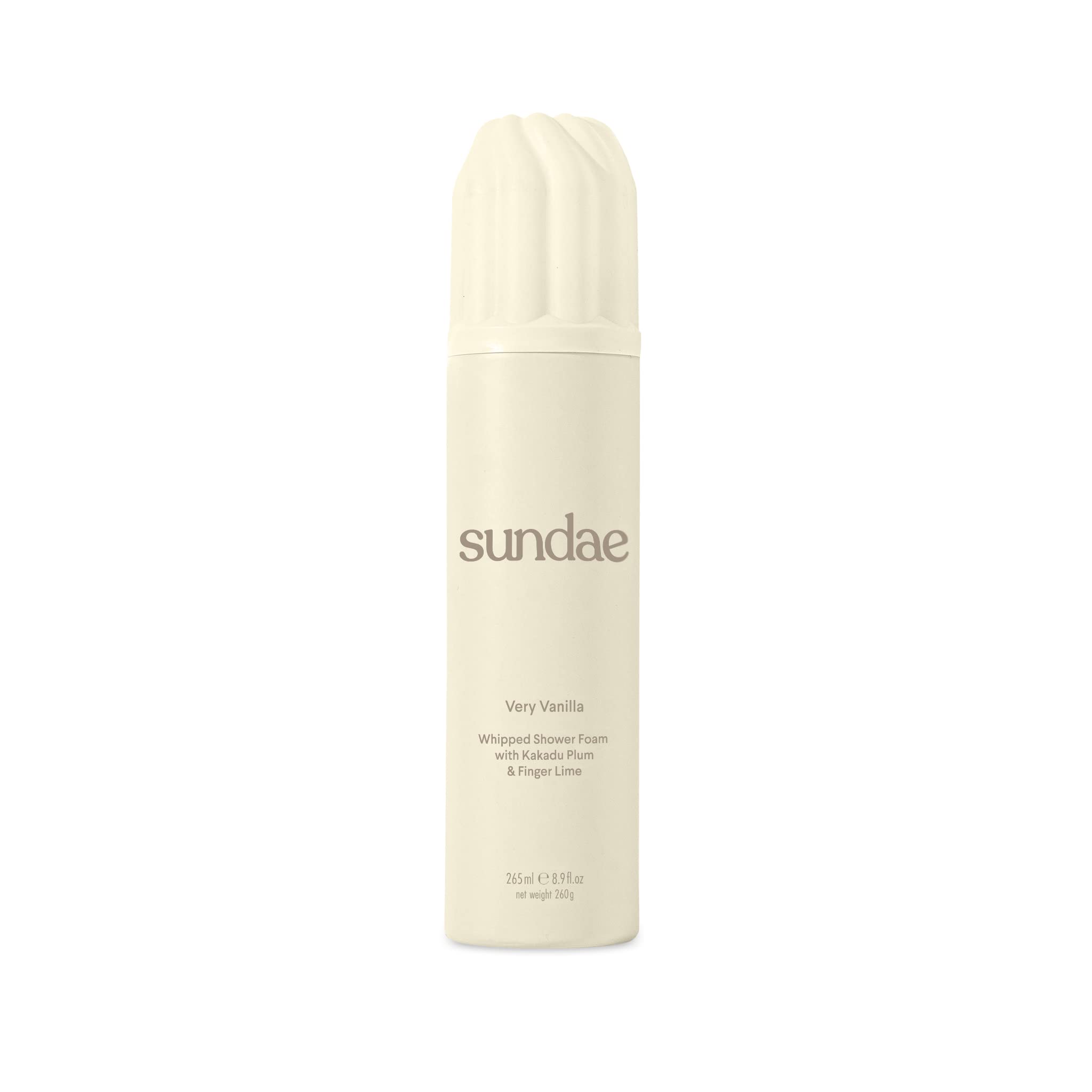 Sundae whipped shower foam bottle offers luxurious vanilla lather for daily cleansing.