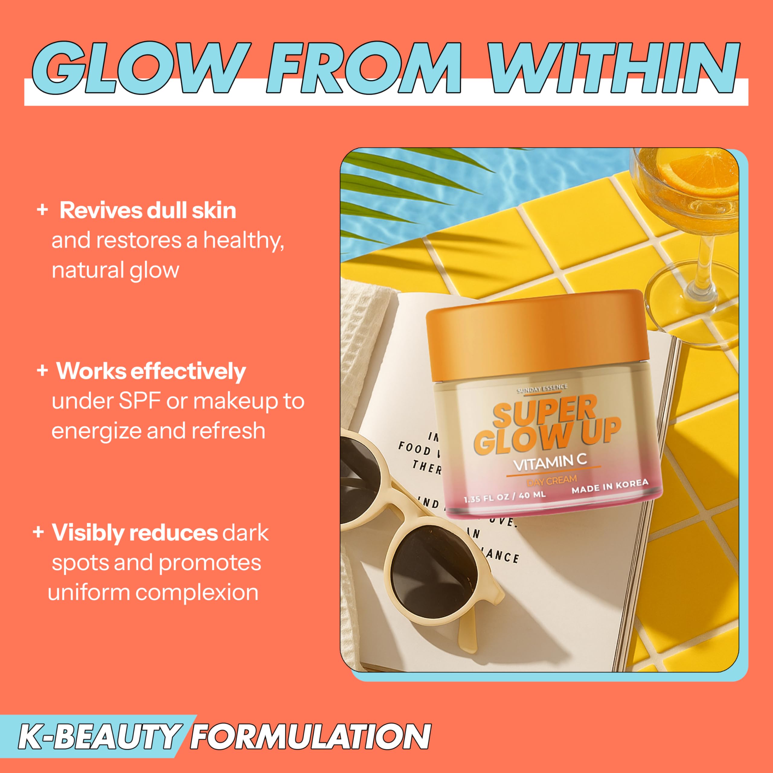 Sunday Essence Vitamin C Day Cream ingredients blend with Niacinamide and fruit extracts.