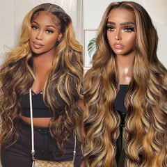 Sunelk honey blonde ombre lace front wig with natural parting and 13x6 HD lace