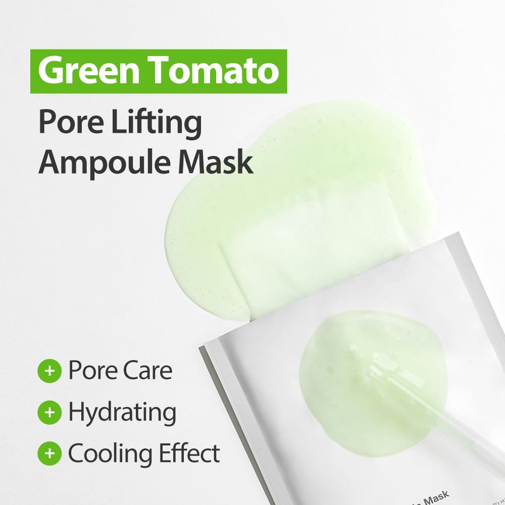 SUNGBOON EDITOR Green Tomato Pore Lifting Ampoule Mask close-up of sheet and serum