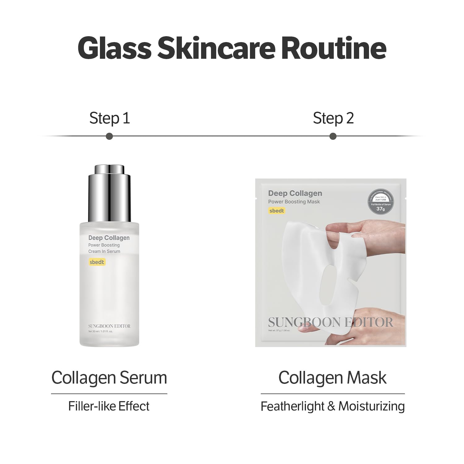 SUNGBOON EDITOR serum bottle close-up showing lightweight hydration texture.