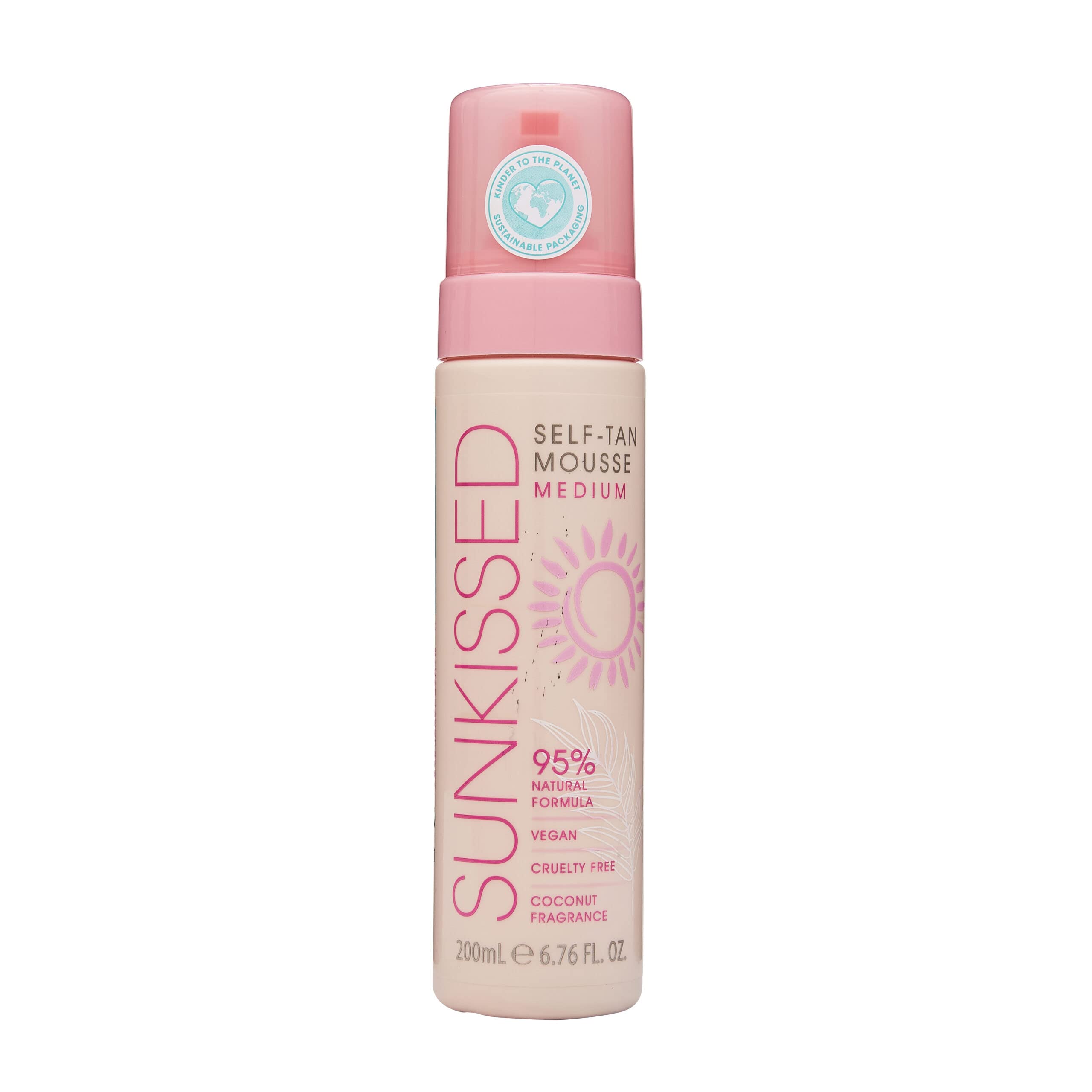 Sunkissed Self Tan Mousse Medium bottle pour for fast, natural bronze glow.