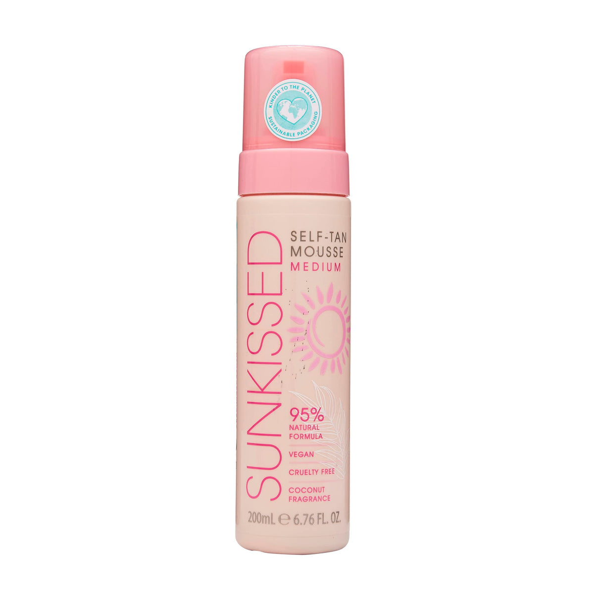 Sunkissed Self Tan Mousse Medium bottle pour for fast, natural bronze glow.
