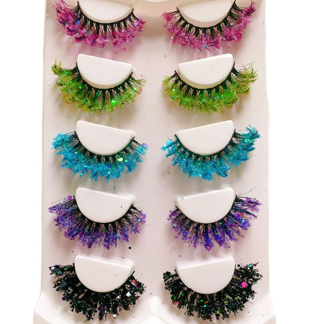 Sunniess Luminous Glitter Lashes with colored sequins for cosplay and parties