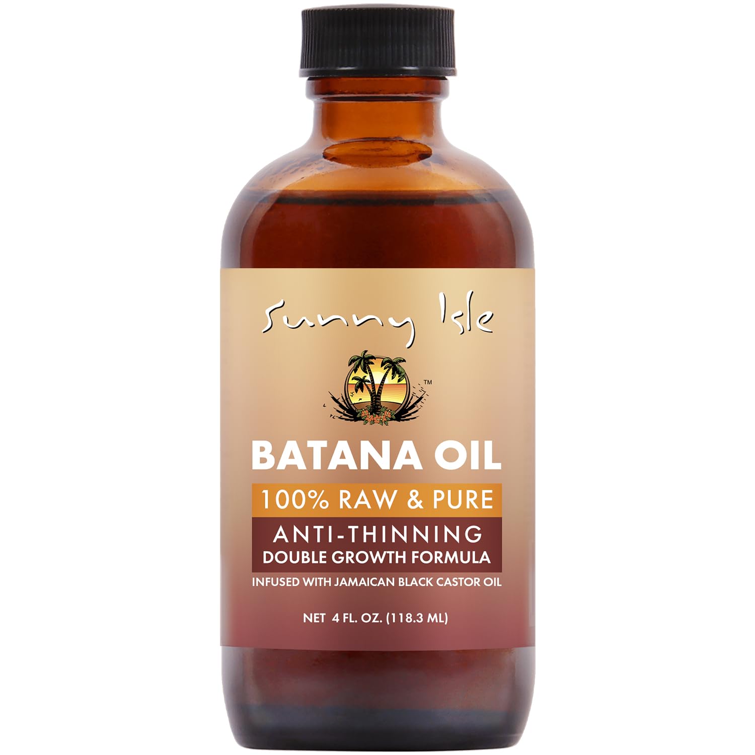 Sunny Isle Batana Oil bottle promotes nourished hair and scalp health.