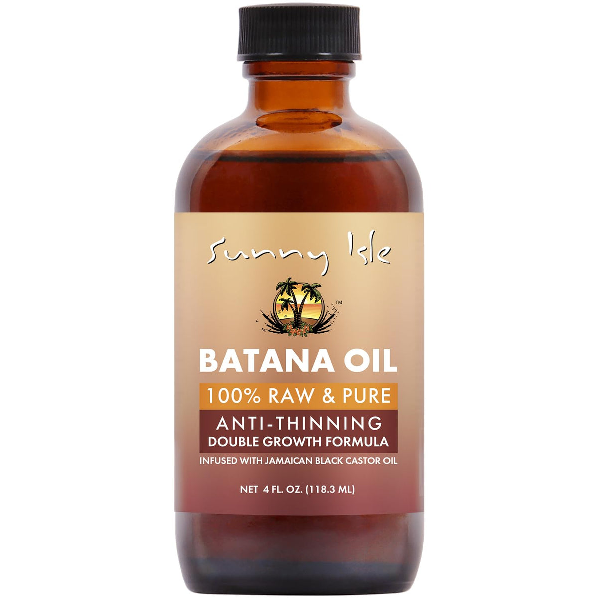 Sunny Isle Batana Oil bottle promotes nourished hair and scalp health.