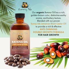 Sunny Isle Batana Oil label closeup shows authentic natural ingredients.