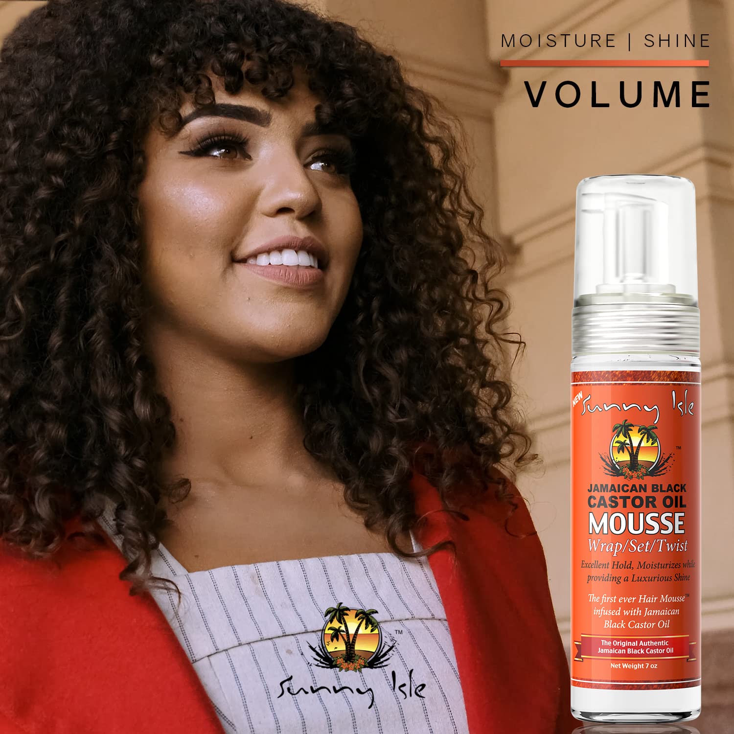 Frizz control feature helps curls stay neat in humidity with Sunny Isle Mousse.