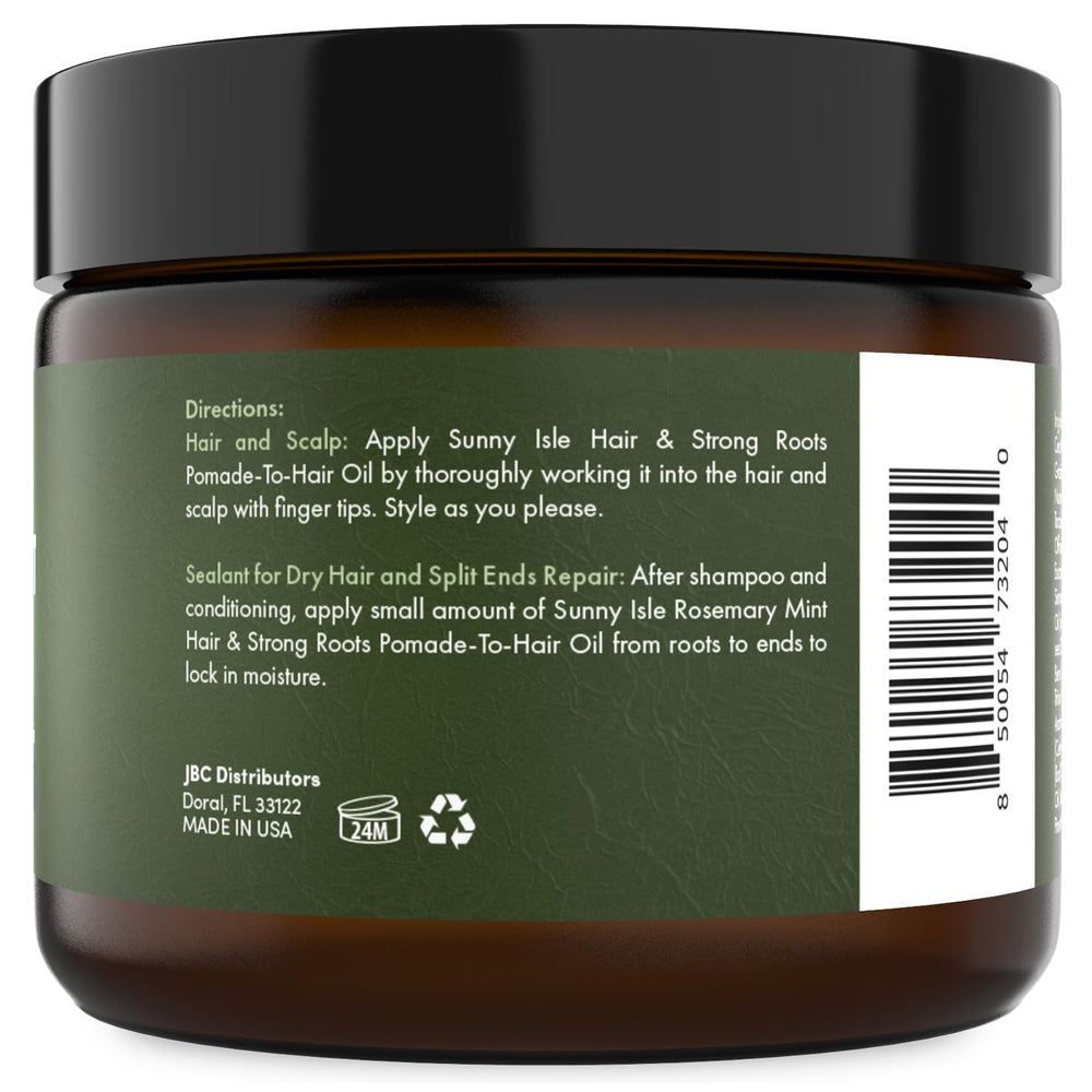 Sunny Isle Rosemary Mint Hair Oil balm jar closeup shows nourished appearance