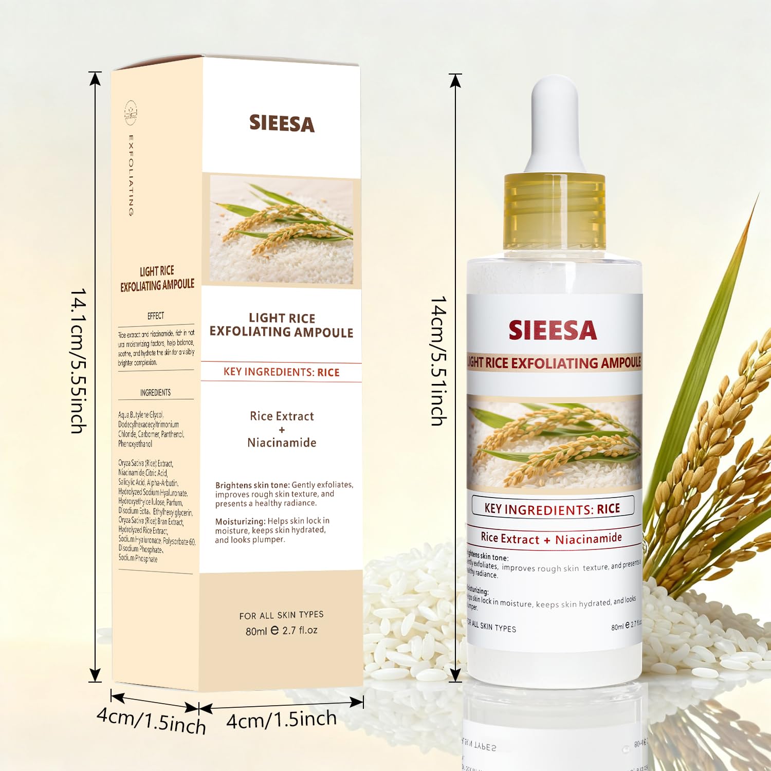 Sunohyesla Rice Peel Shot glass bottle beside water hints at hydration benefits