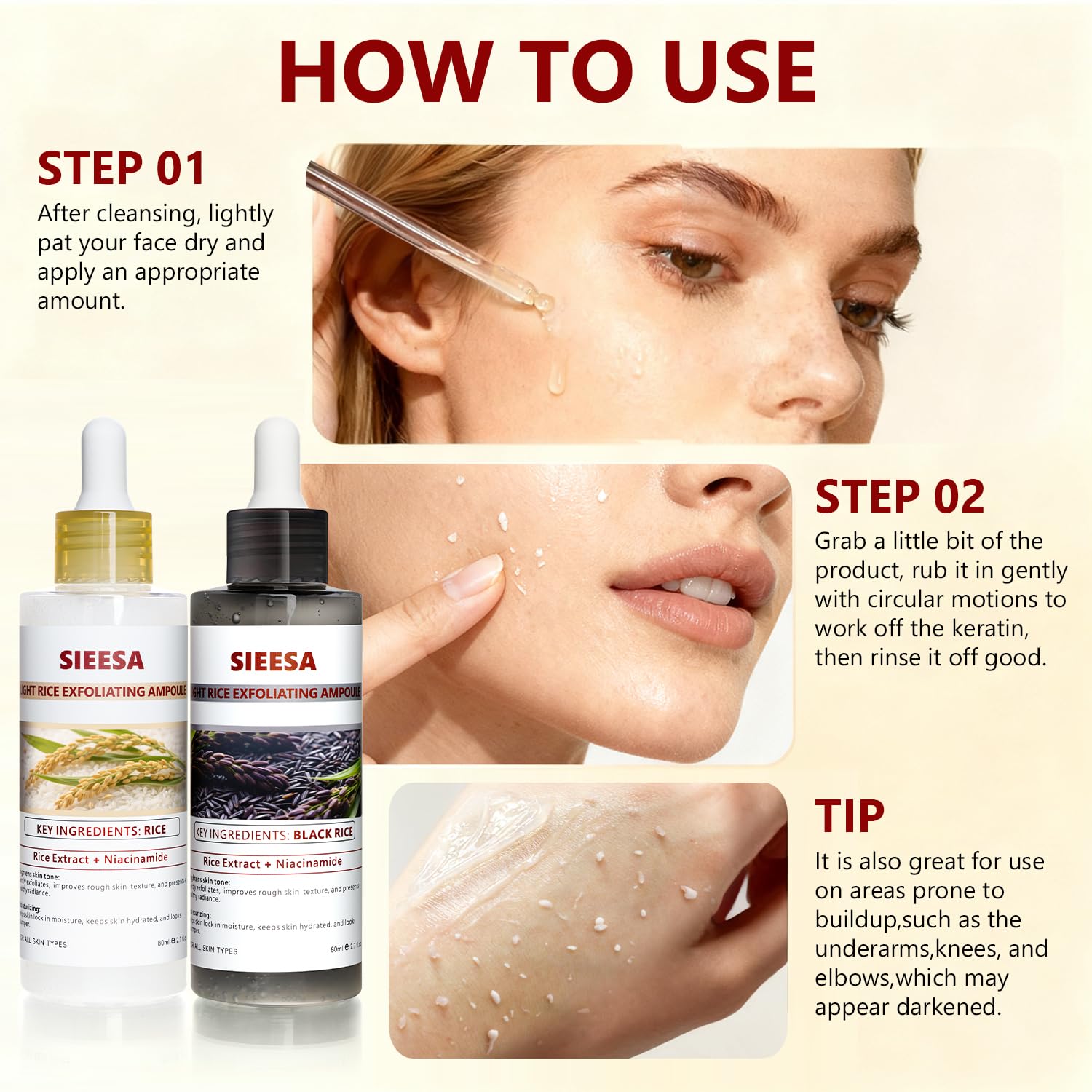 Sunohyesla Rice Peel Shot ingredients visual highlighting hydration-focused formula