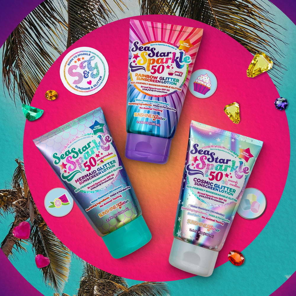 Sunshine & Glitter Seastar biodegradable glitter for eco-friendly beach days.