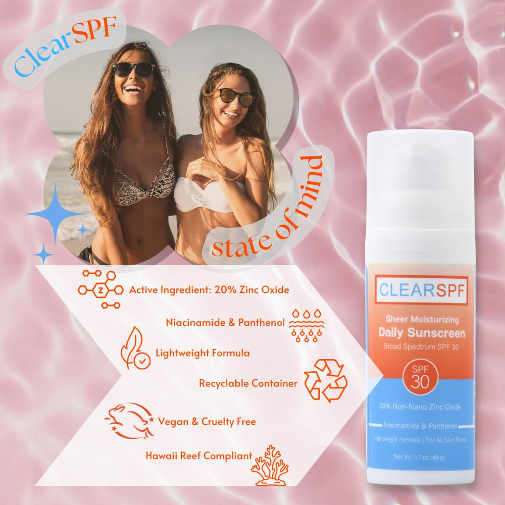 Suntegrity ClearSPF ingredient panel highlights niacinamide and panthenol