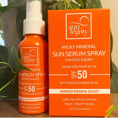 Natural mango and papaya scent in Suntegrity spray for refreshing application