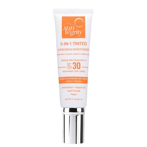 Suntegrity Tinted 5 in 1 Mineral Sunscreen swatch in Golden Light shows natural tint.