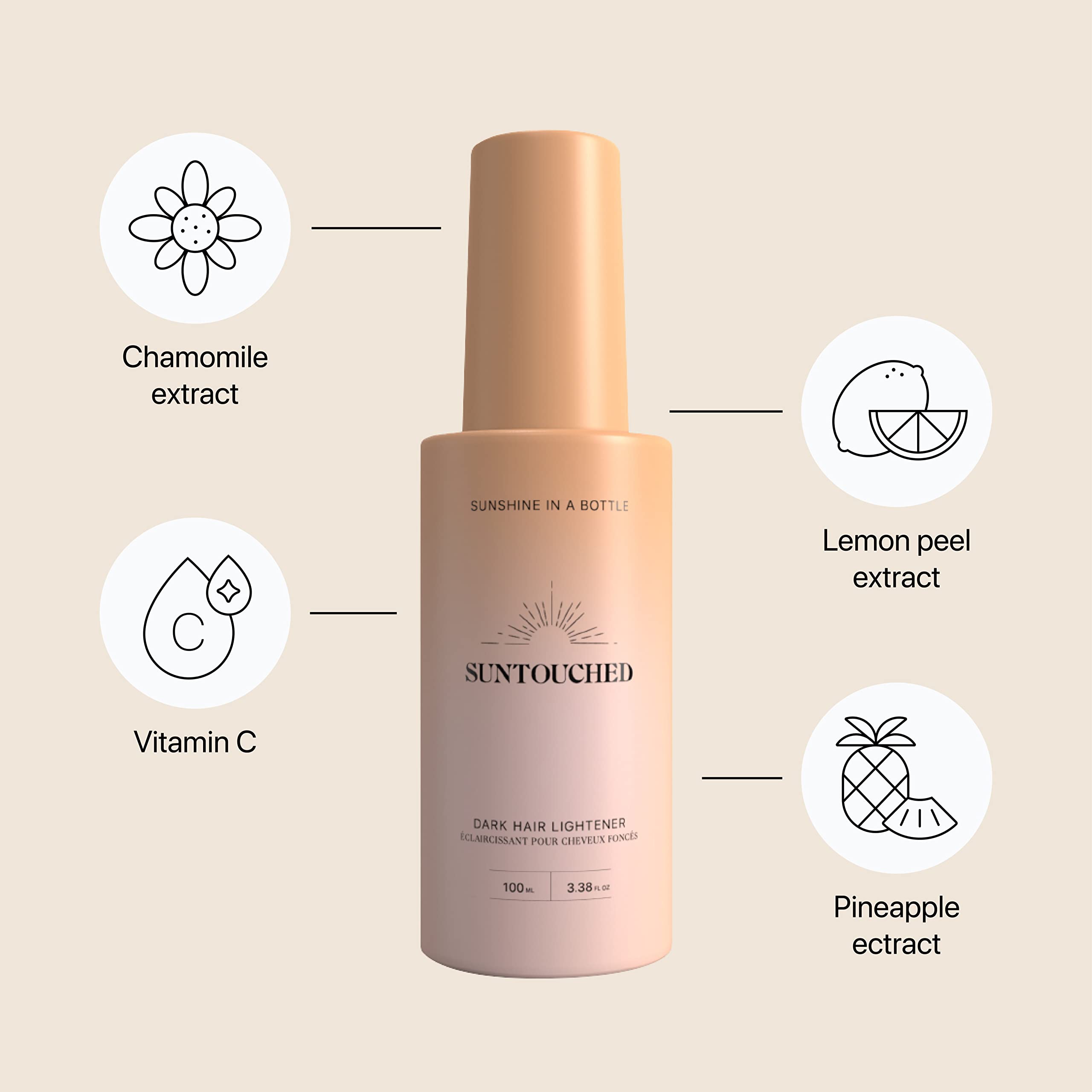 Suntouched sun hair lightener being applied to dark hair for gradual lightening.