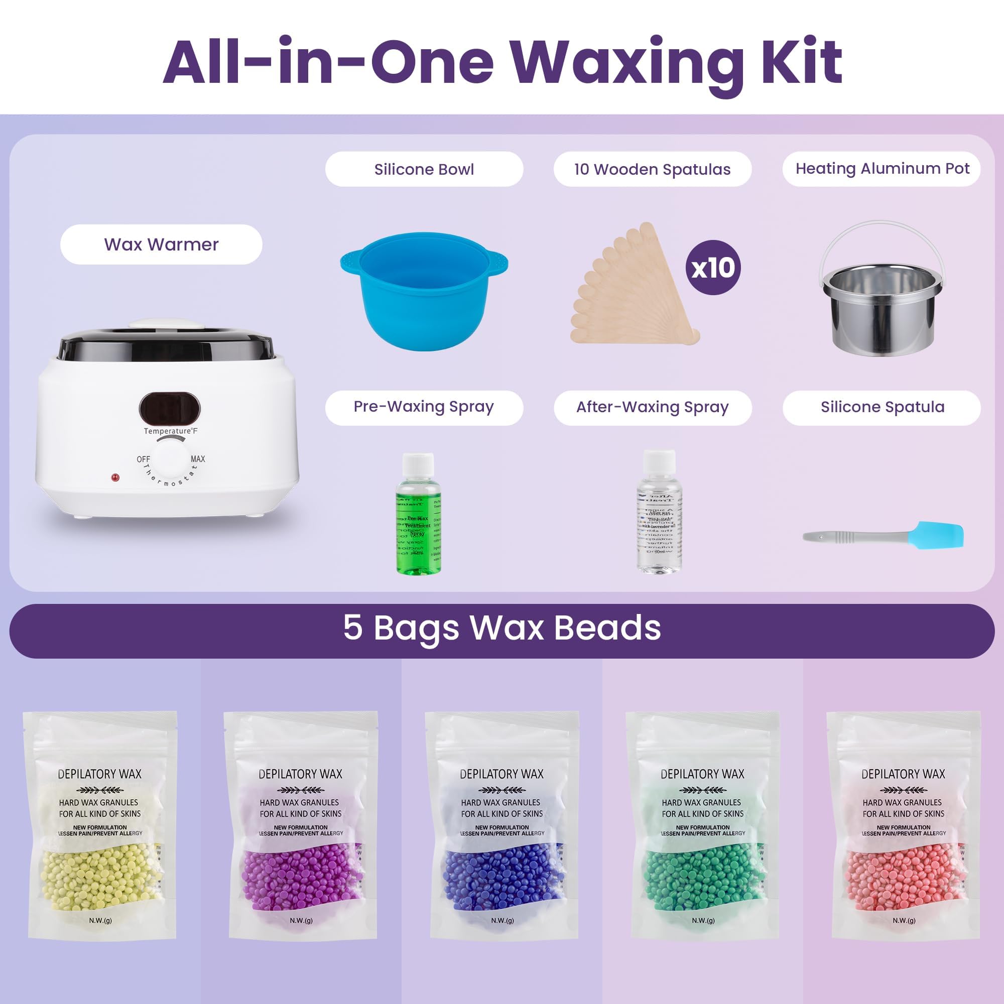 Natural wax beads melt evenly for comfortable hair removal.