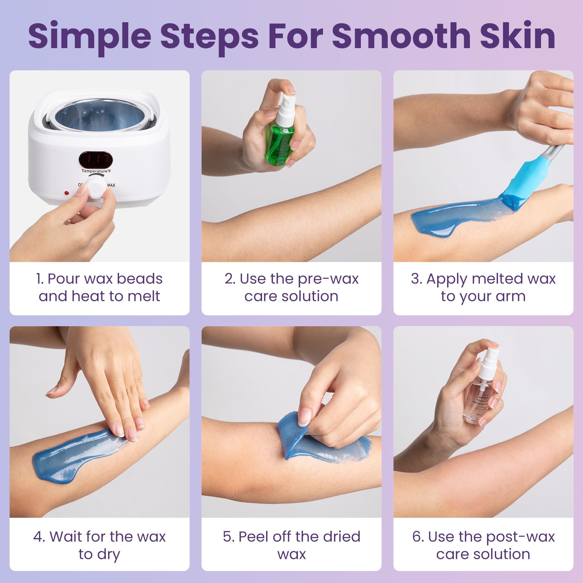 Wooden sticks included for precise, hygienic waxing sessions.
