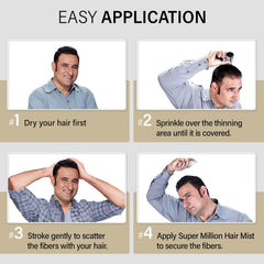 Super Million Hair SMH fibers conceal bald spots discreetly.