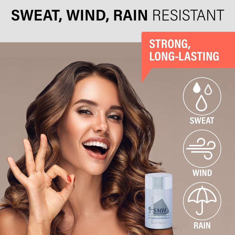Super Million Hair SMH fibers provide a natural look blending seamlessly.