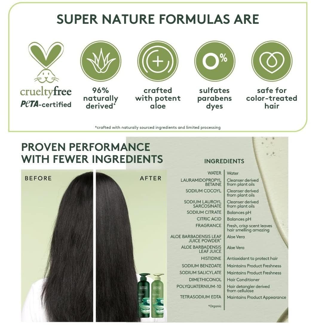 Super Nature Aloe ingredient label emphasizing soothing moisture for hair