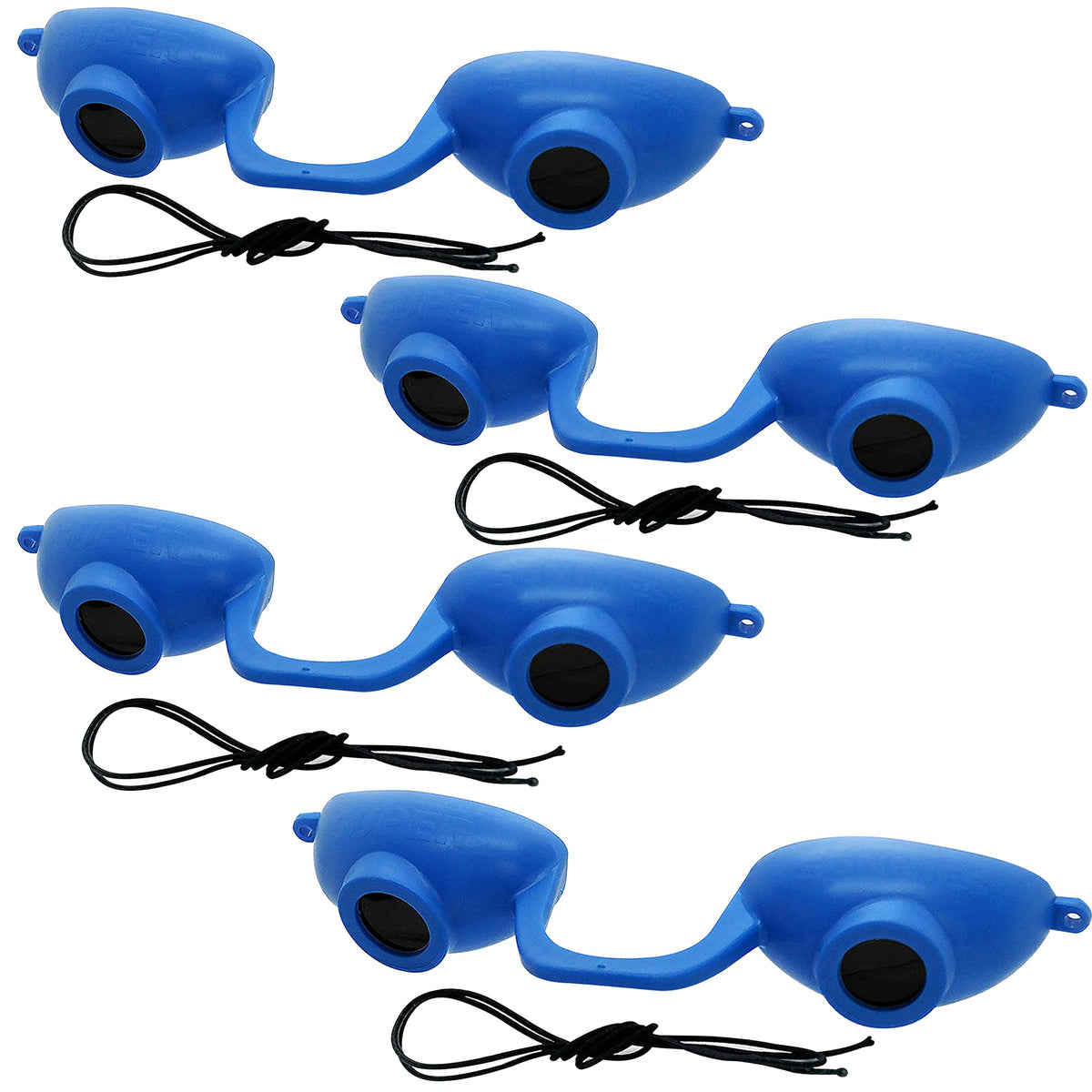 Super Sunnies EVO FLEX blue-frame goggles for comfortable tanning sessions.