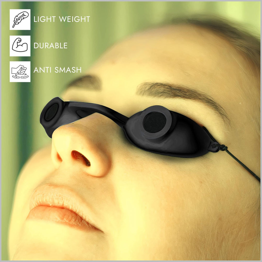 Super Sunnies EVO FLEX indoor tanning goggles protect eyes during indoor tanning sessions