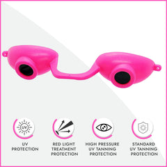 Super Sunnies Evo tanning bed goggles with slim eyecups provide secure fit.