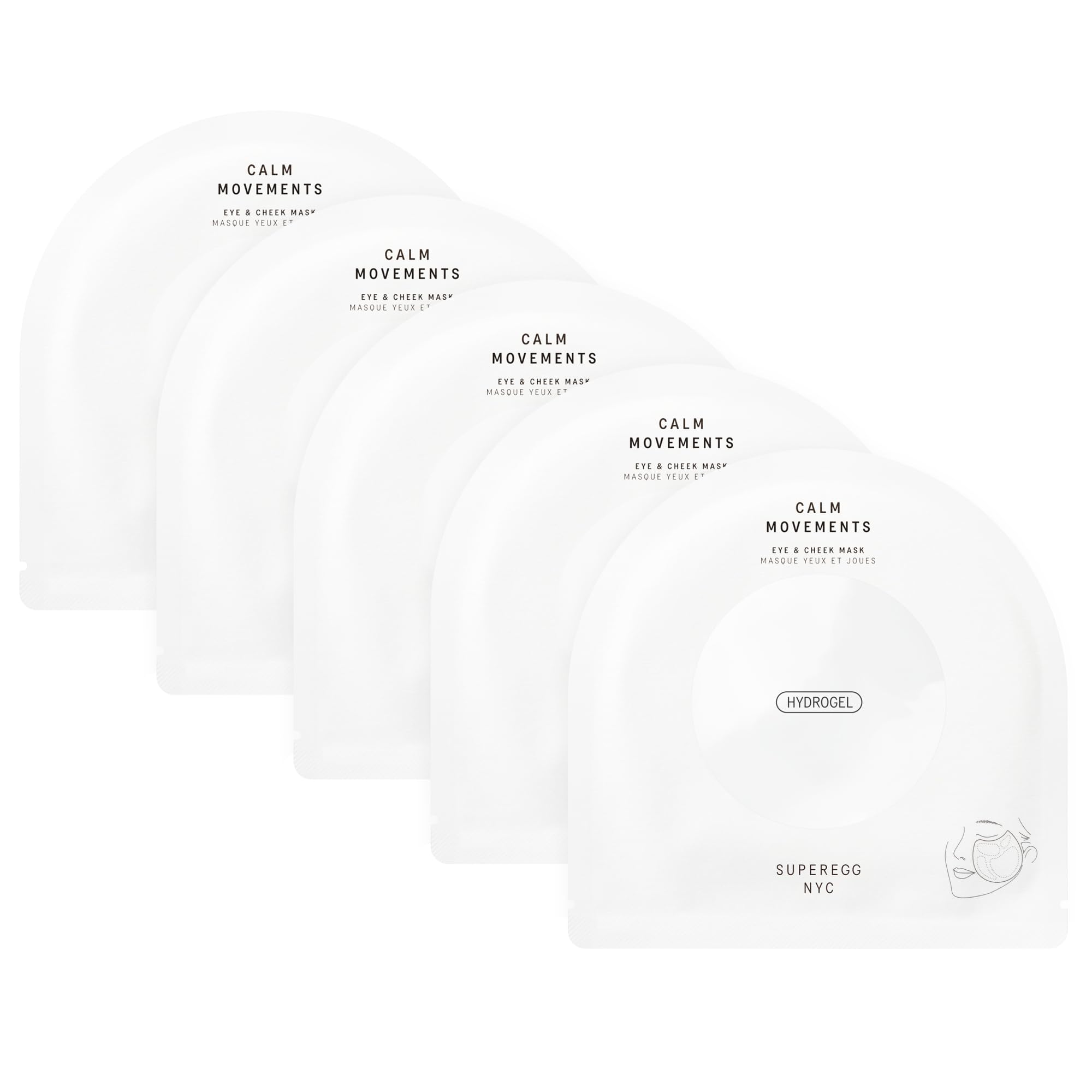 SUPEREGG Calm Movements eye and cheek mask pack of five for soothing hydration.