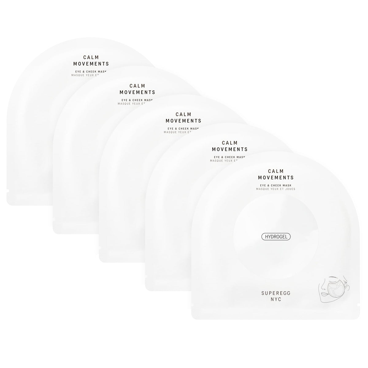 SUPEREGG Calm Movements eye and cheek mask pack of five for soothing hydration.