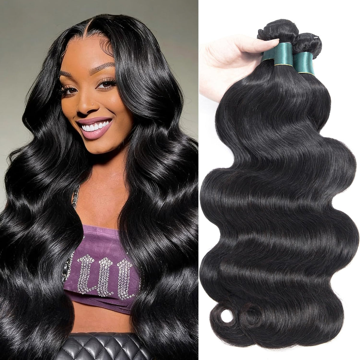 Superfect body wave bundles 18 inch close-up for natural Brazilian hair texture.