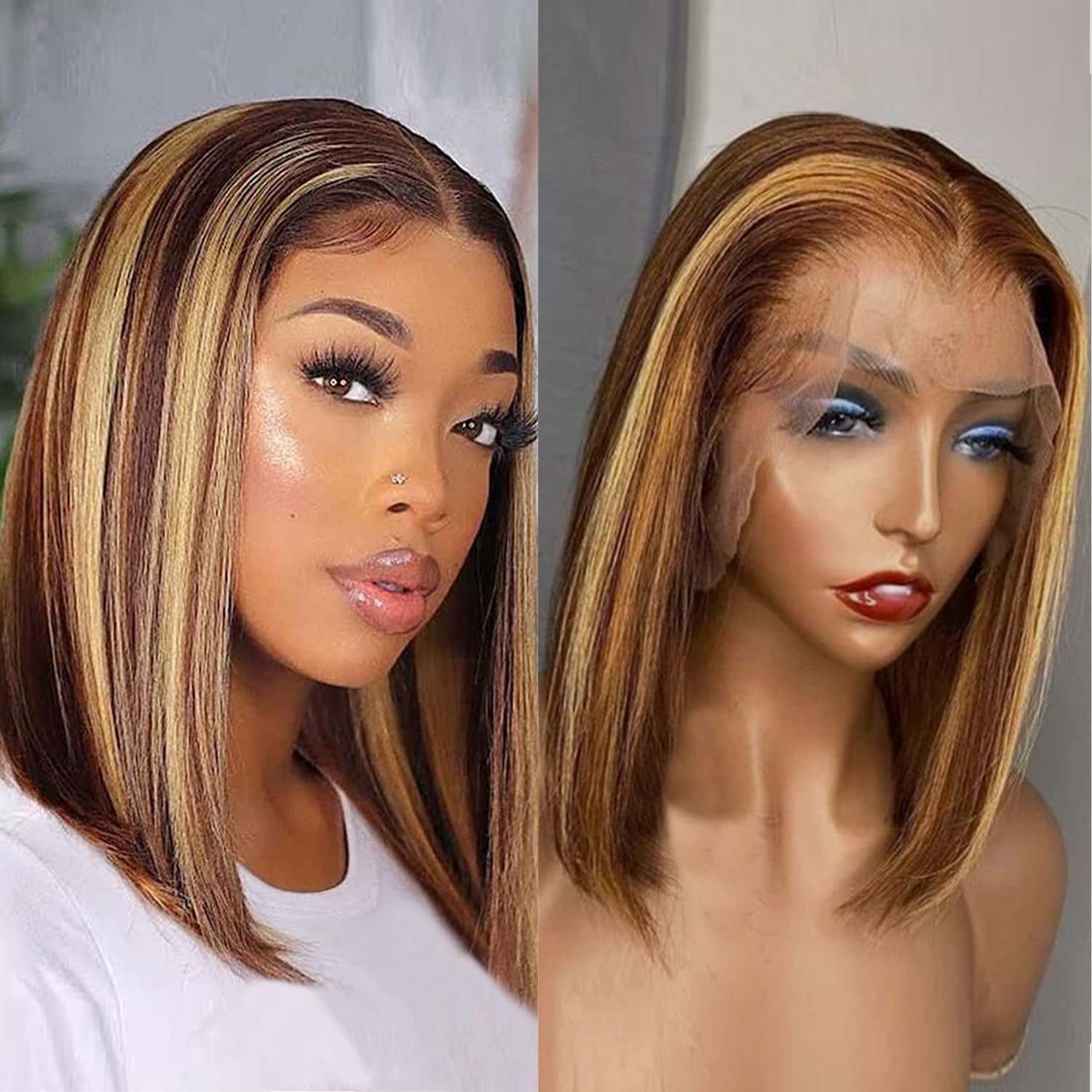 Superfect Ombre Honey Blonde Bob Wig front view with natural hairline and 13x4 lace