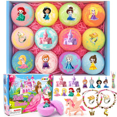 SUPERGFS kids bath bombs reveal a princess toy inside for magical bath time.