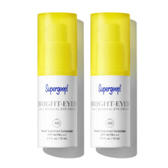 Supergoop Bright-Eyed Mineral Eye Cream bottle shows a hydrating SPF 40 option for refreshed eyes