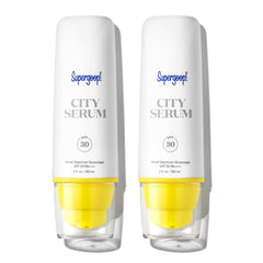 Supergoop City Serum SPF 30 bottle shown for daily lightweight protection on the face