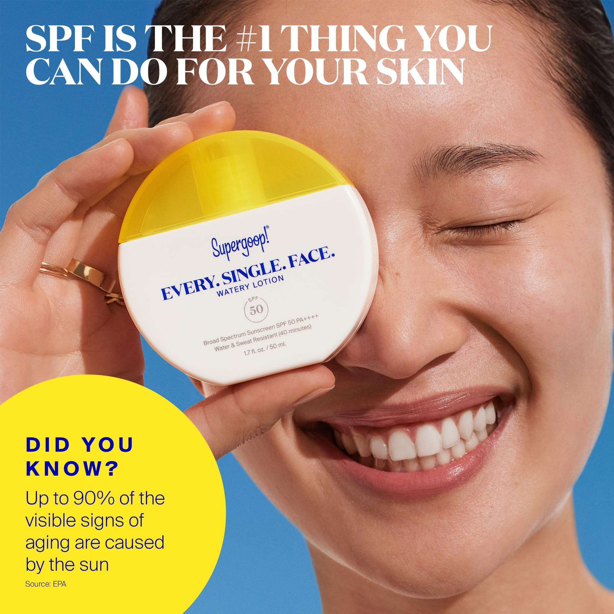 Supergoop! Every. Single. Face. Watery Lotion no-white-cast concept captures natural finish.