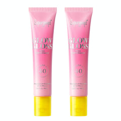 Supergoop Glow Gloss SPF 40 lip balm in pink peppermint with a glossy finish.