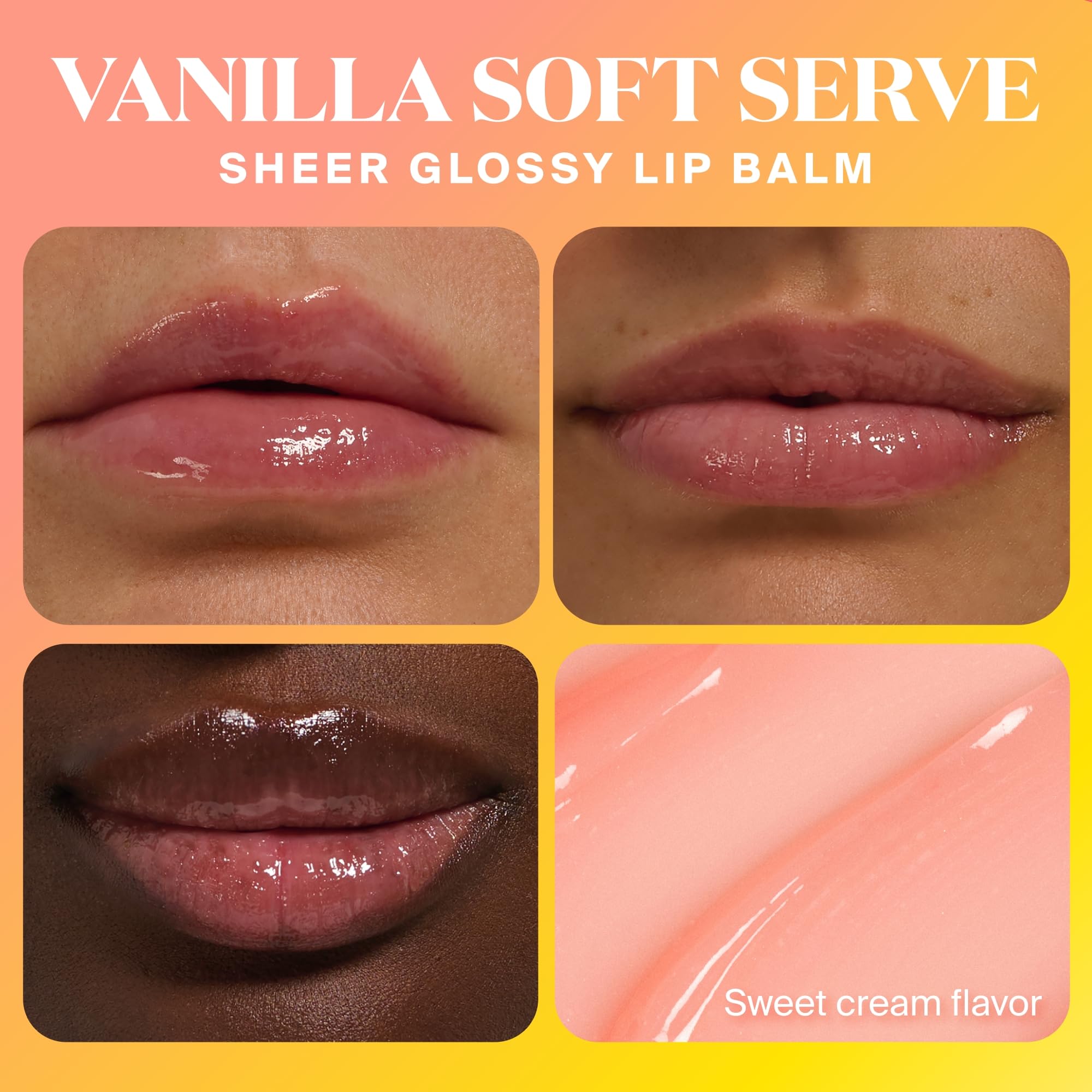 On-lips shot emphasizing sheer tint and radiant shine.