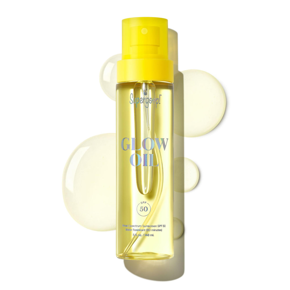Supergoop Glow Oil SPF 50 bottle provides lightweight hydration and sun protection.