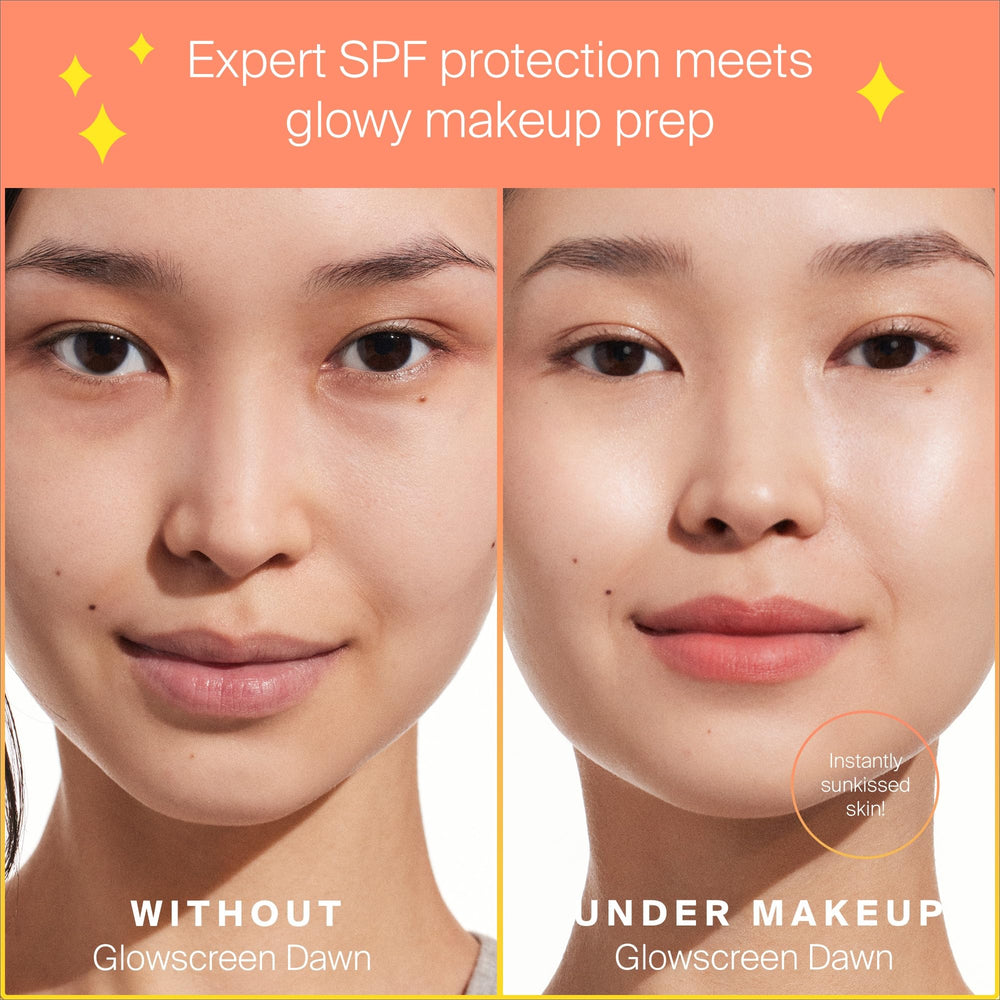 Supergoop! Glowscreen Dawn on the face offers makeup-friendly glow and protection.