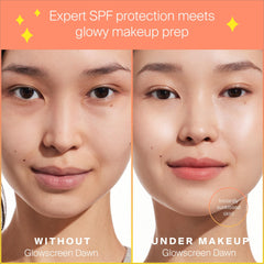 Supergoop! Glowscreen Dawn on the face offers makeup-friendly glow and protection.