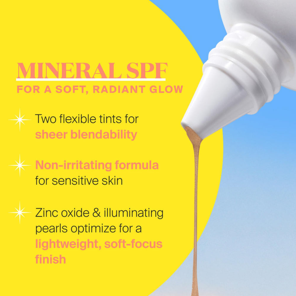 Supergoop! Glowscreen Drops tinted mineral SPF40 blends seamlessly for all skin types.