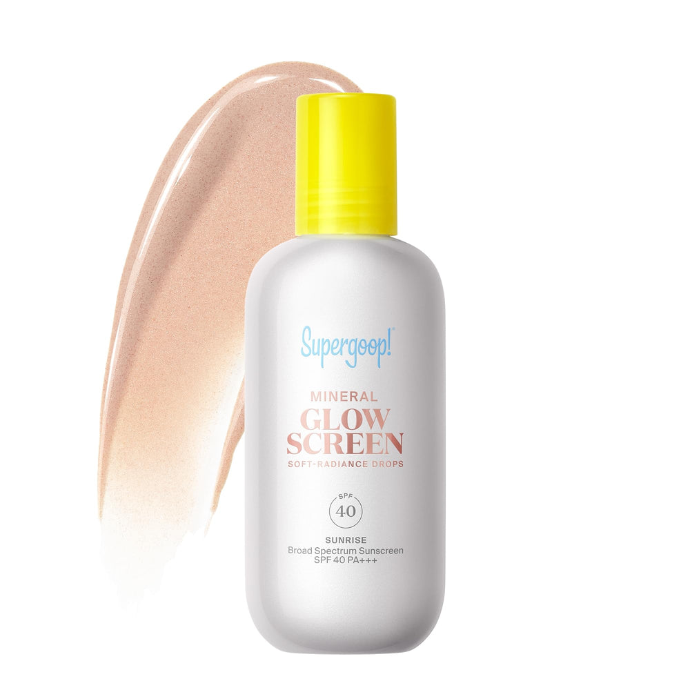 Supergoop Glowscreen Drops Sunrise bottle showing soft radiance and SPF 40