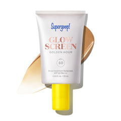 Supergoop! Glowscreen Golden Hour bottle shown for radiant sunscreen and makeup-gripping primer