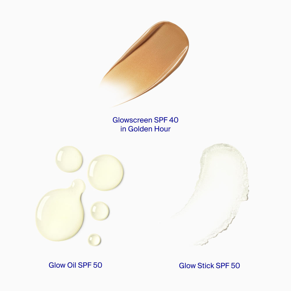 Glowscreen SPF 40 application close-up exhibits luminous base.