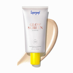 Supergoop! Glowscreen SPF40 bottle shows daily sun protection and hydration.