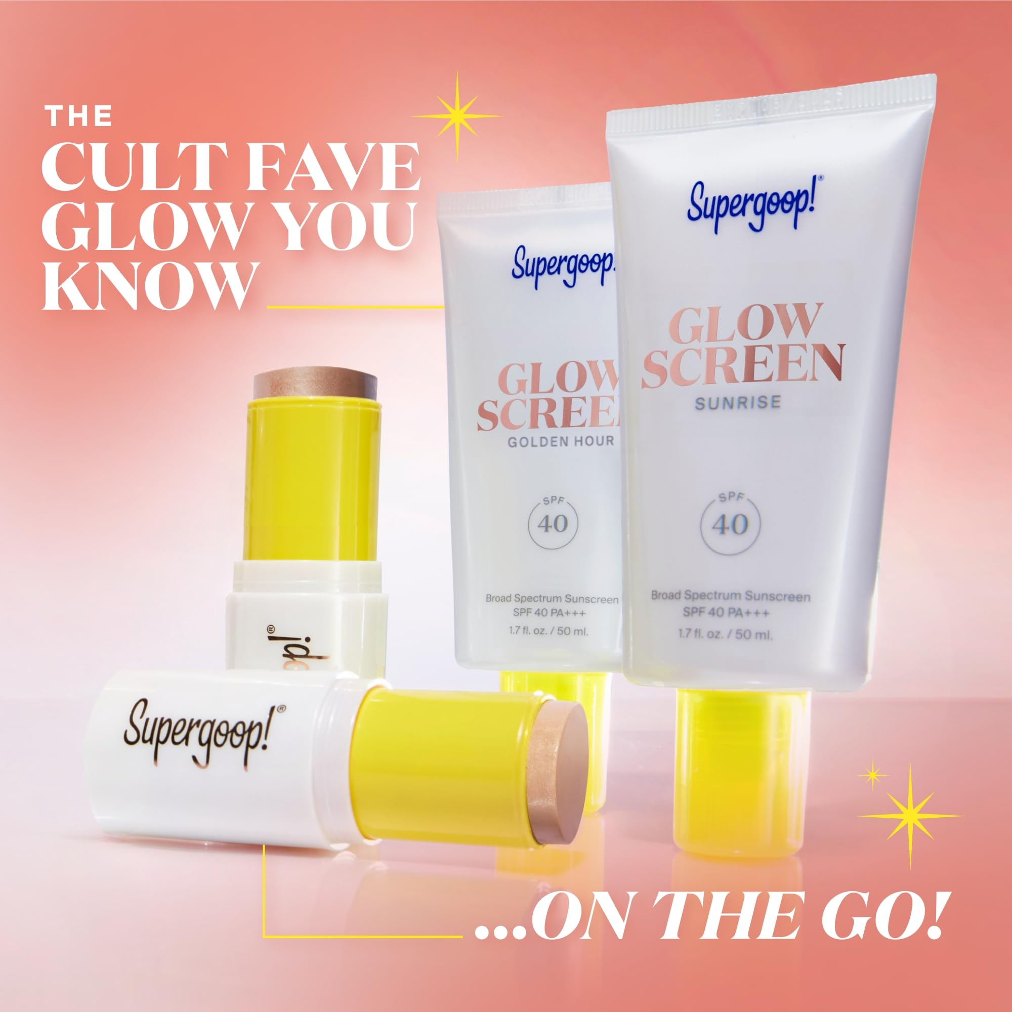 Supergoop! Glowscreen Sunlighter Stick Sunrise SPF 45 protection on the go.
