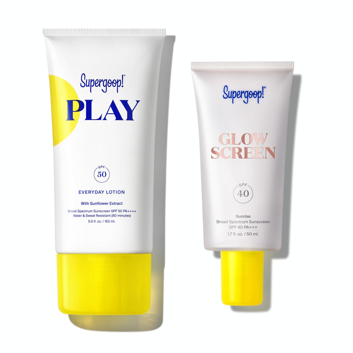 Supergoop! Glowscreen Sunrise bottle front shows dewy glow and SPF 40 protection