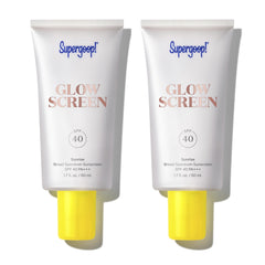 Supergoop! Glowscreen Sunrise bottle with SPF 40 and champagne glow.